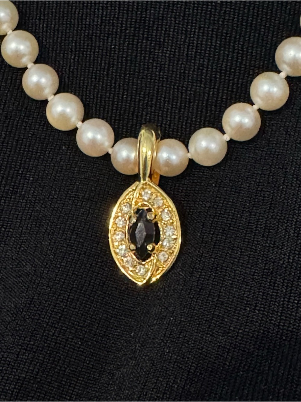 Pearl Enhancer Pendant w/ Simulated Blue Sapphire and Simulated diamonds Clip-On